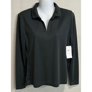 Nike Women's Dri-FIT Long Sleeve Golf Polo Shirt Athletic Top Medium M Gray